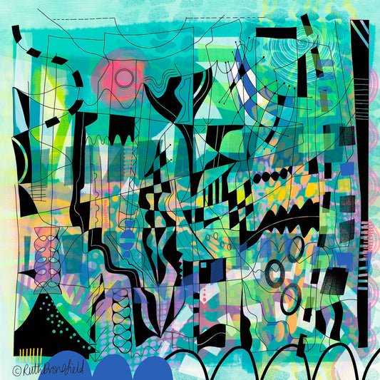 ‘Cool Greens’ abstract art print by Ruth Dronsfield