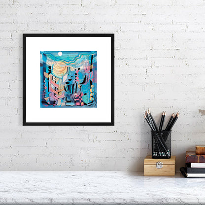 Aglow abstract art print by Ruth Dronsfield – warm luminous tones, giclée fine art print, UK artist-framed in black