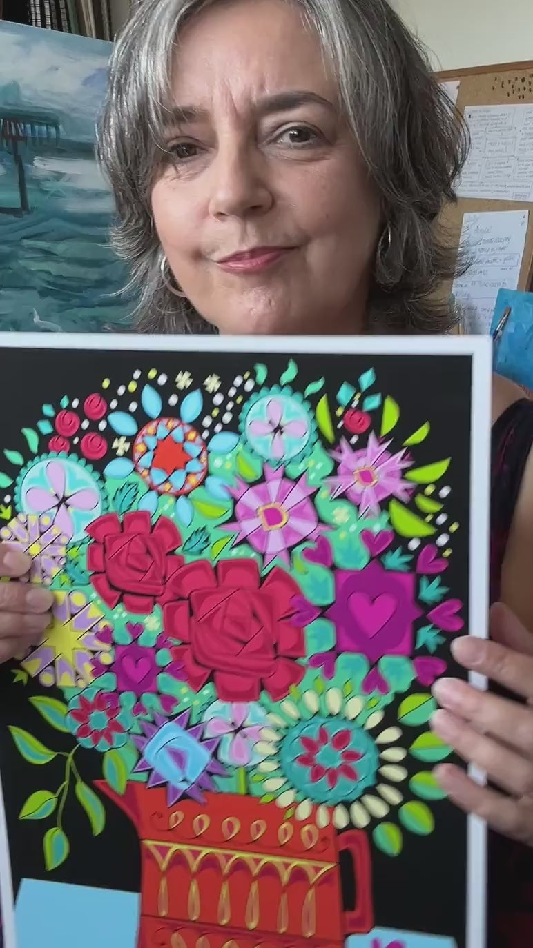 Load video: artist Ruth Dronsfield showing floral prints